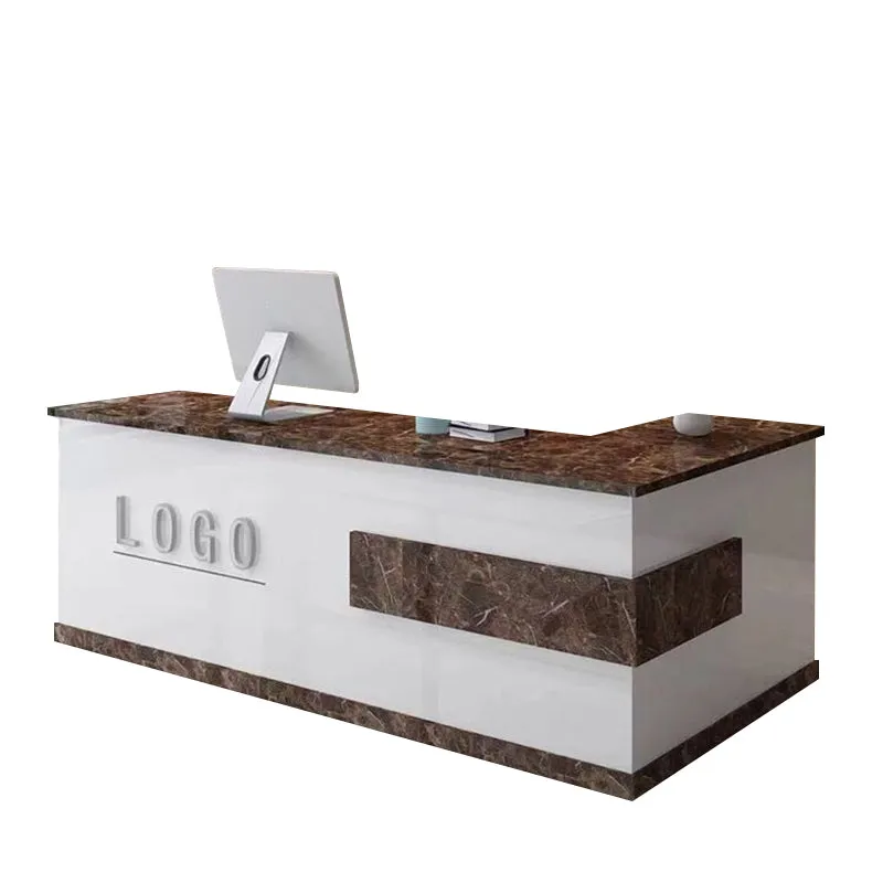 L-Shaped Front Desk with Lockable Drawers and Storage Cabinet for Offices JDT-10108