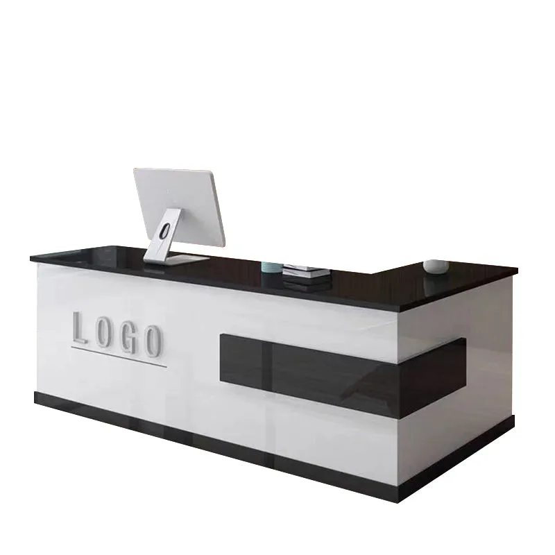L-Shaped Front Desk with Lockable Drawers and Storage Cabinet for Offices JDT-10108