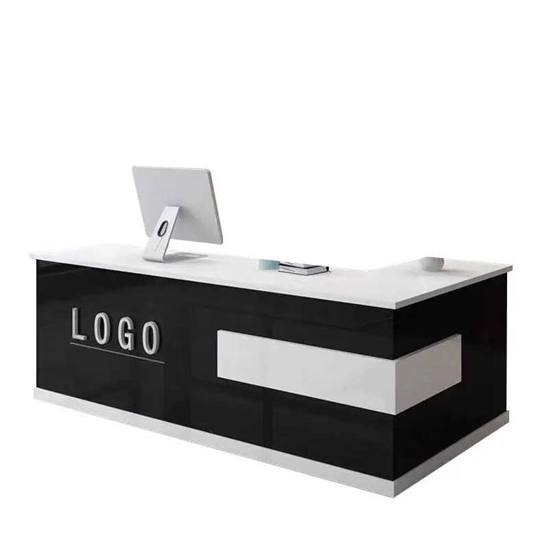 L-Shaped Front Desk with Lockable Drawers and Storage Cabinet for Offices JDT-10108