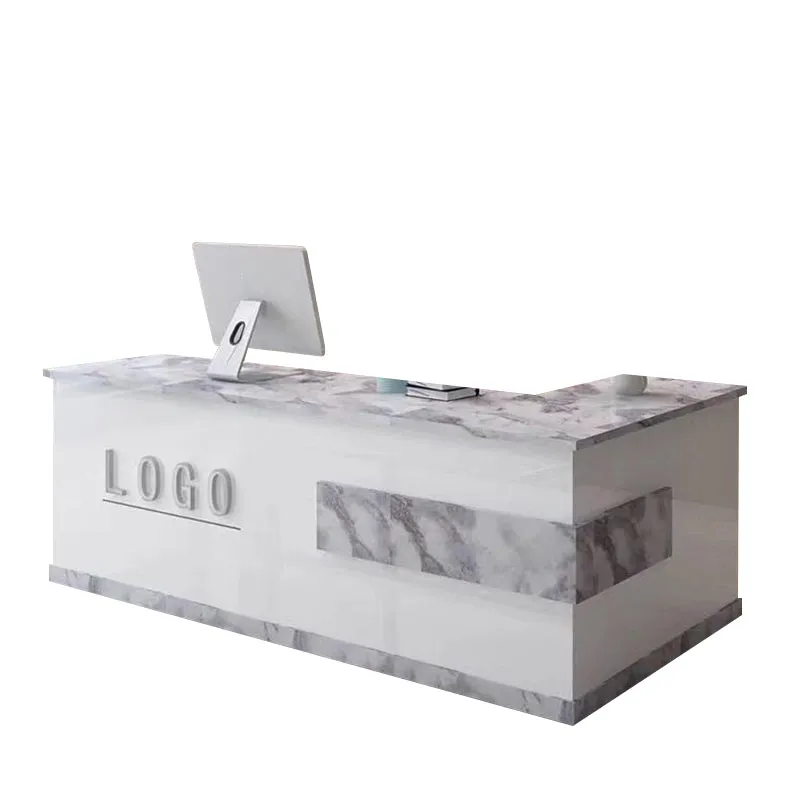 L-Shaped Front Desk with Lockable Drawers and Storage Cabinet for Offices JDT-10108