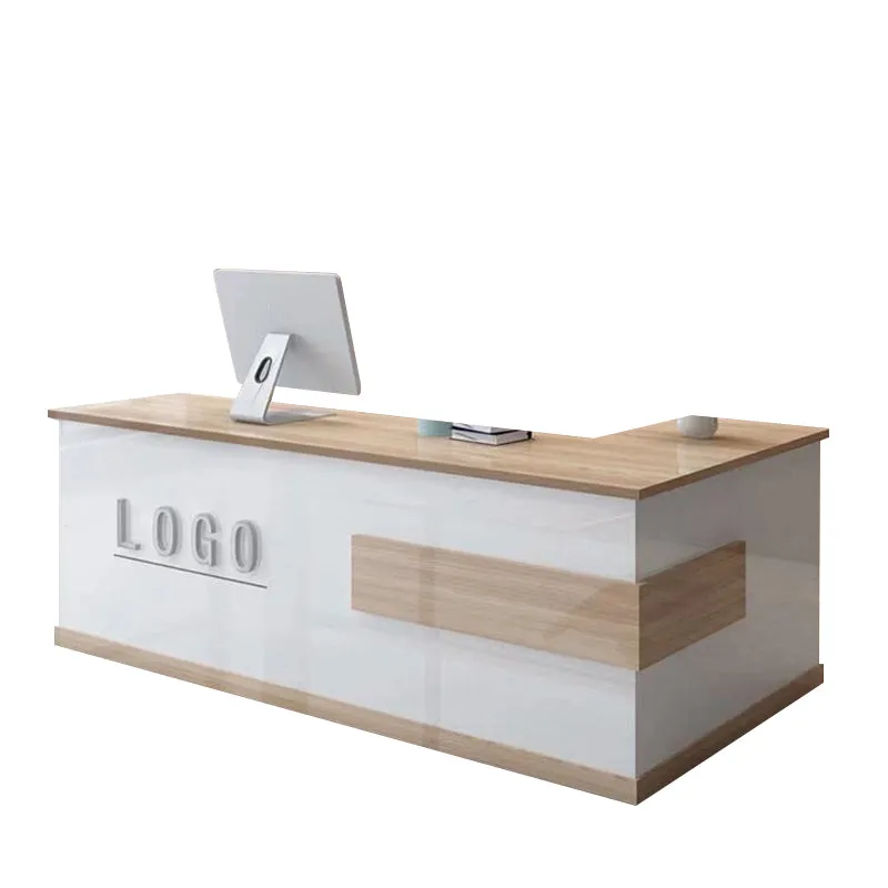 L-Shaped Front Desk with Lockable Drawers and Storage Cabinet for Offices JDT-10108