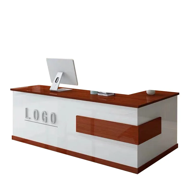 L-Shaped Front Desk with Lockable Drawers and Storage Cabinet for Offices JDT-10108
