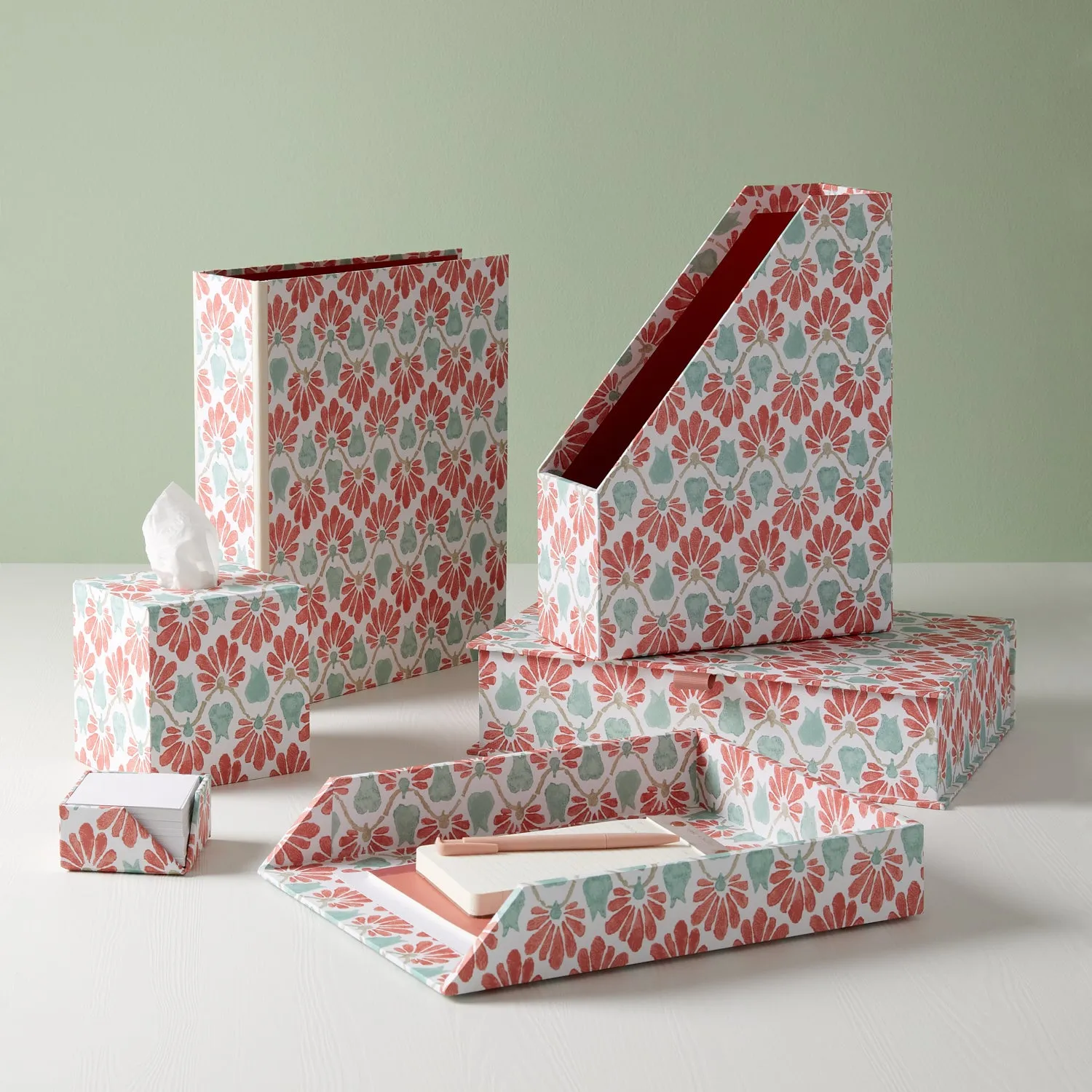 Lever Arch Folder Ginko Tulips Coral/Aqua