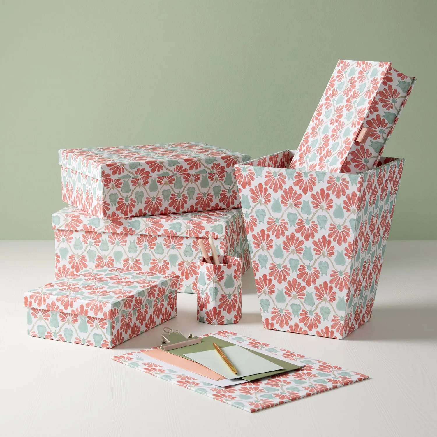 Lever Arch Folder Ginko Tulips Coral/Aqua
