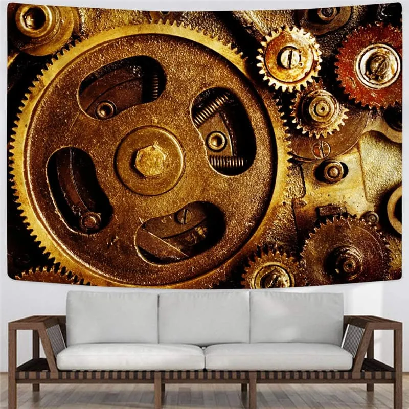 Metal Tapestry Engine Tenture Mandala Gear Tapestries Golden Wall Tapestry