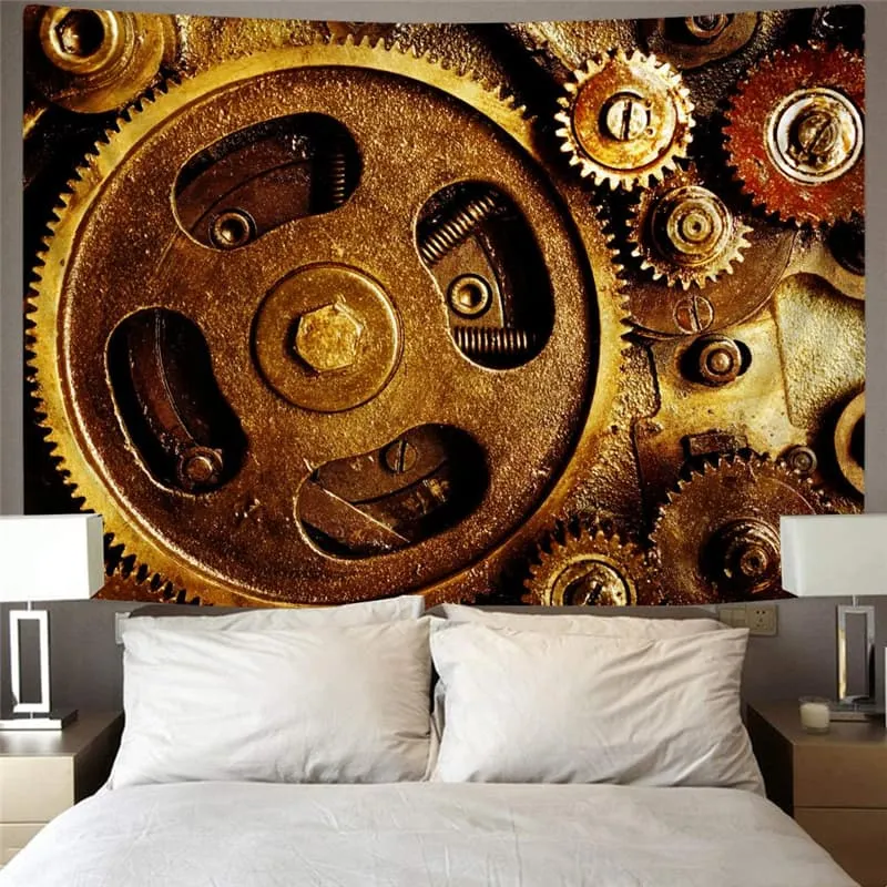 Metal Tapestry Engine Tenture Mandala Gear Tapestries Golden Wall Tapestry