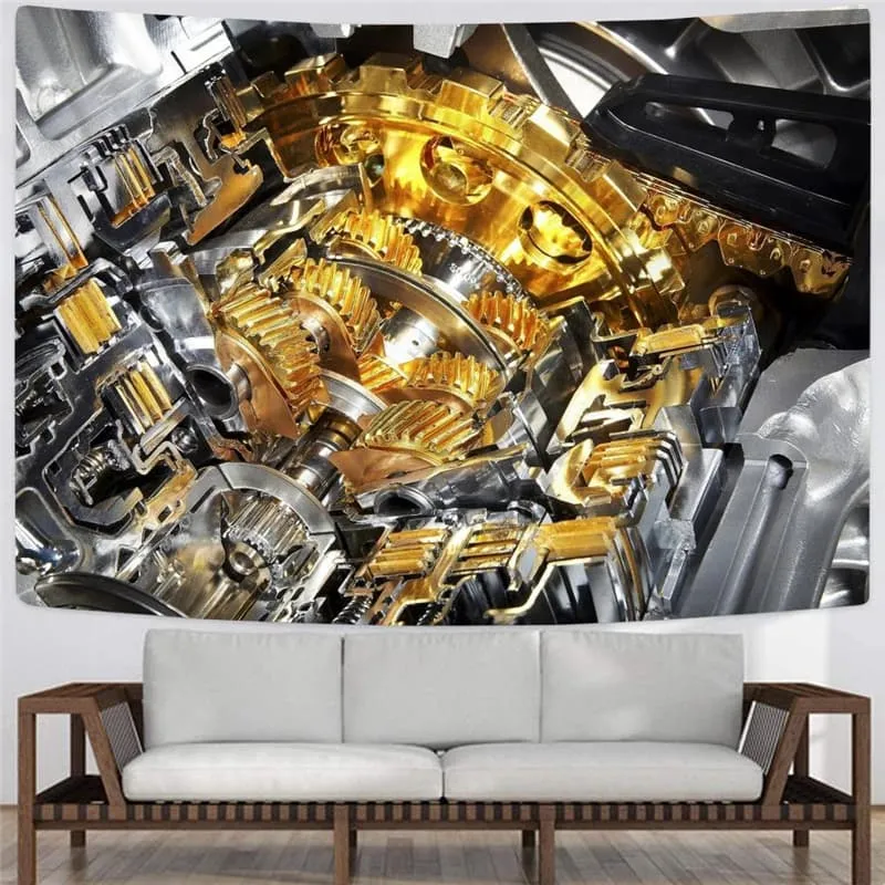 Metal Tapiz Engine Wall Tapestry Gear Tapestries Hip Hop Home Tapestrys