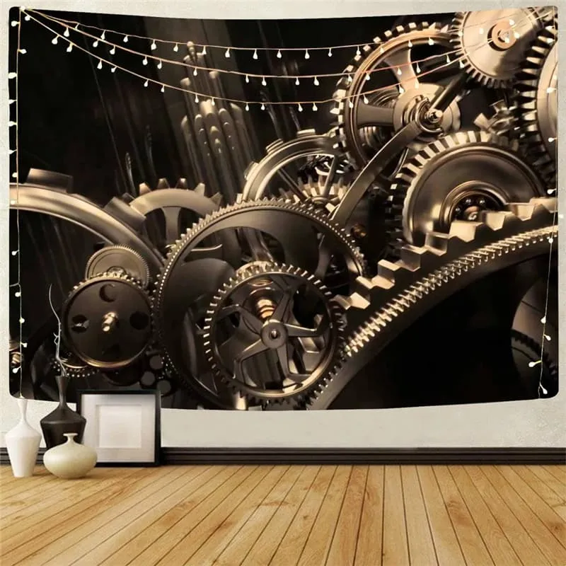 Metal Tapiz Engine Wall Tapestry Gear Tapestries Punk Rock Home Tapestrys Decor