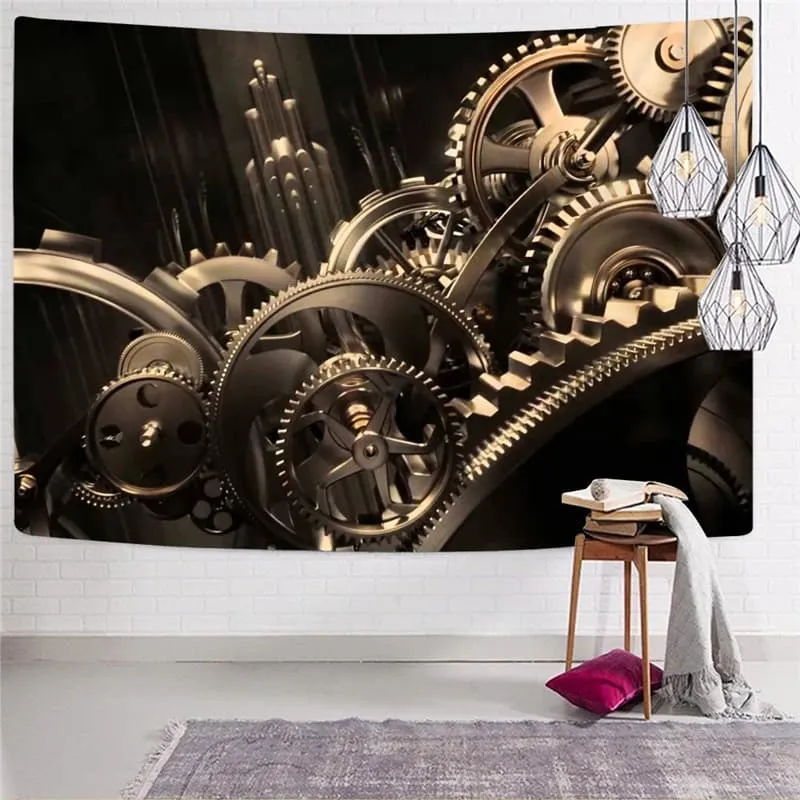 Metal Tapiz Engine Wall Tapestry Gear Tapestries Punk Rock Home Tapestrys Decor