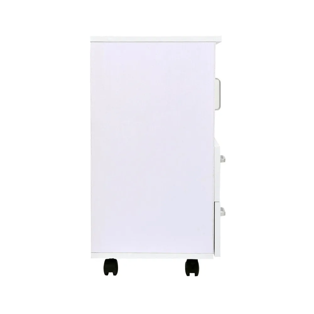 Mobile Storage Cabinet Sideboard Cupboard with Drawers 4 Shelves Lockable Wheels White