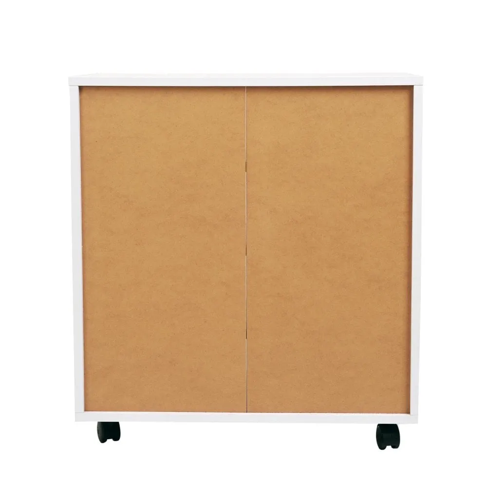 Mobile Storage Cabinet Sideboard Cupboard with Drawers 4 Shelves Lockable Wheels White