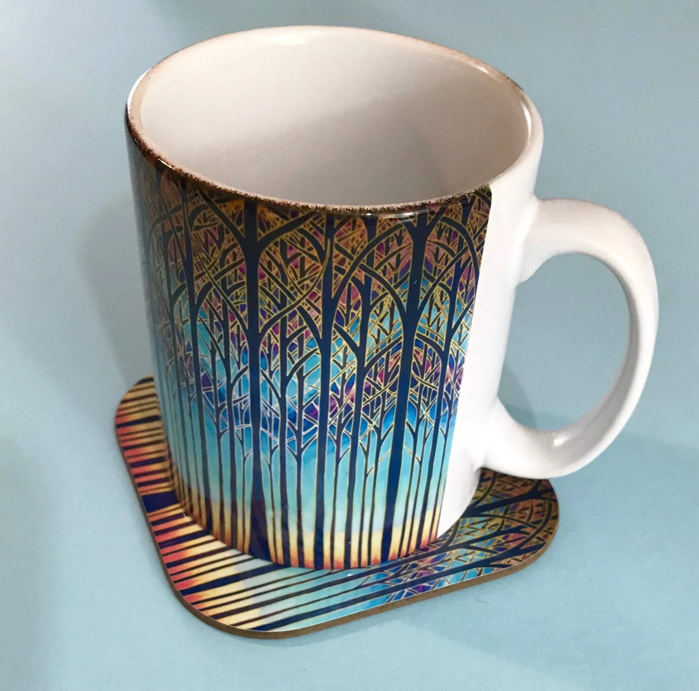 Multi Coloured Sunset Cathedral Trees Glass Chopping Boards - Table Mats - Tall Trees Place Mats
