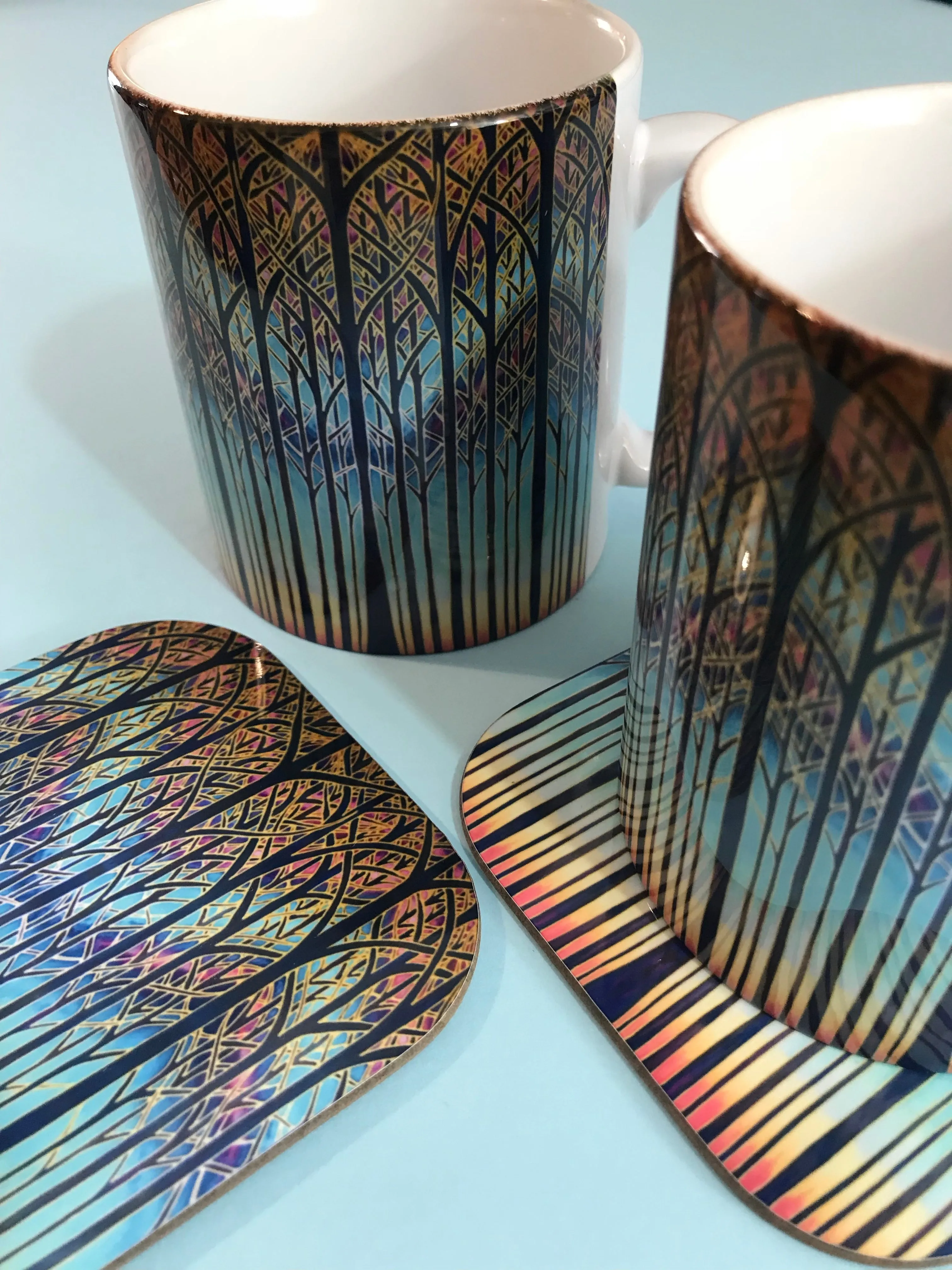 Multi Coloured Sunset Cathedral Trees Glass Chopping Boards - Table Mats - Tall Trees Place Mats