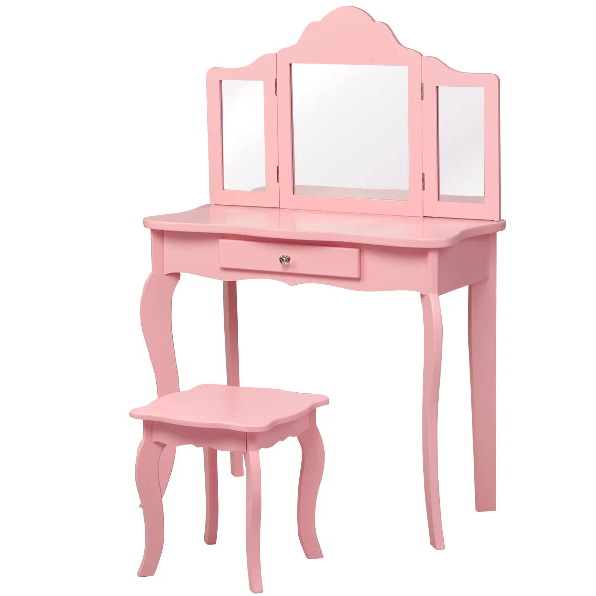 NNECW Kids Dressing Table Set with Stool &amp Mirror for Children Ages 3-7-Pink