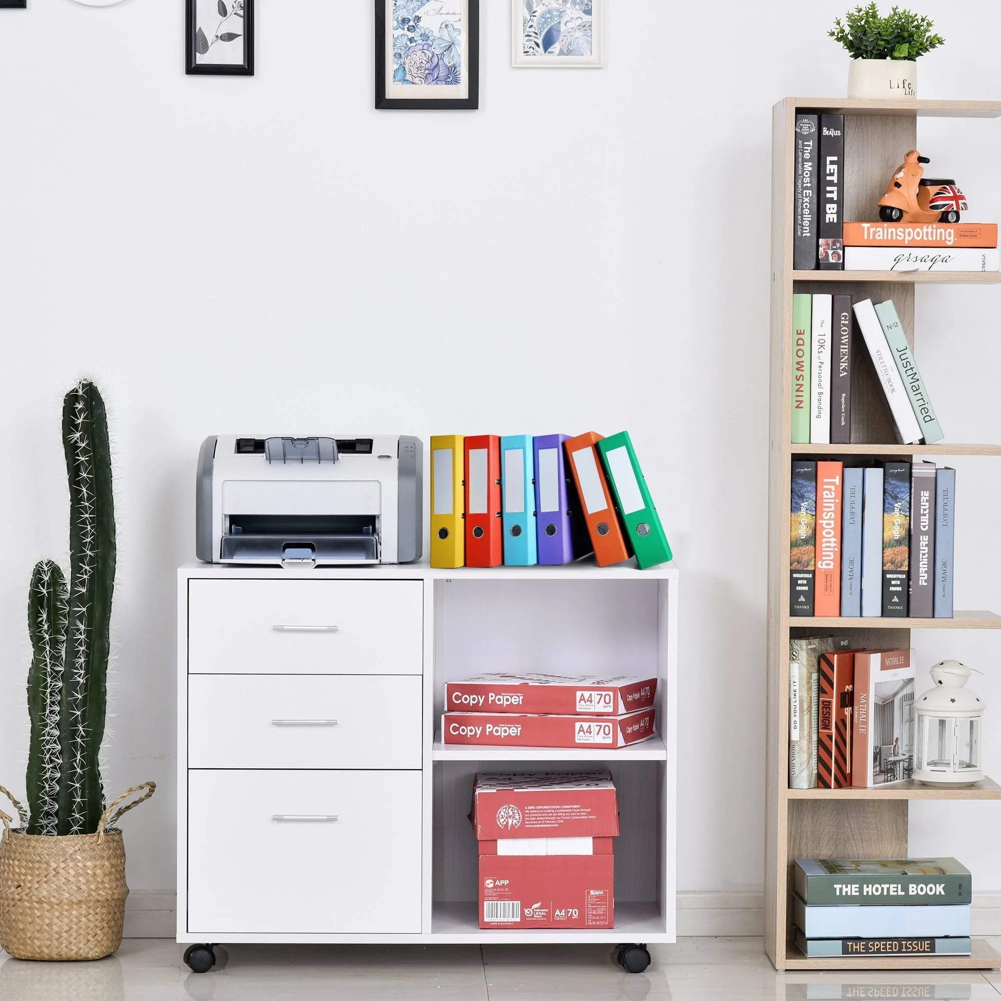 Particle Board Rolling Storage Cabinet White
