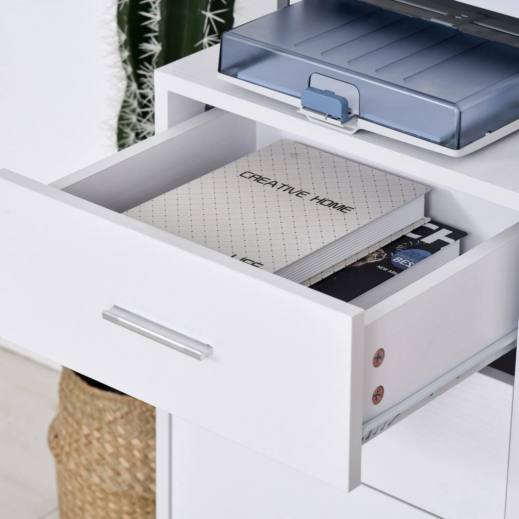 Particle Board Rolling Storage Cabinet White