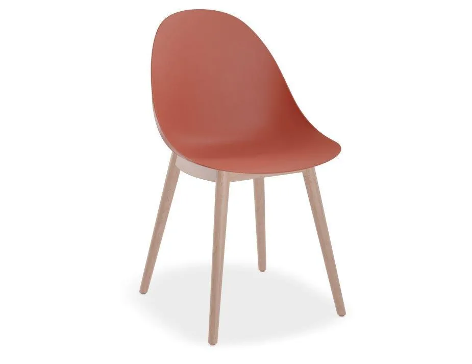 Pebble Chair Coral with Shell Seat - Pyramid Fixed Base - Black