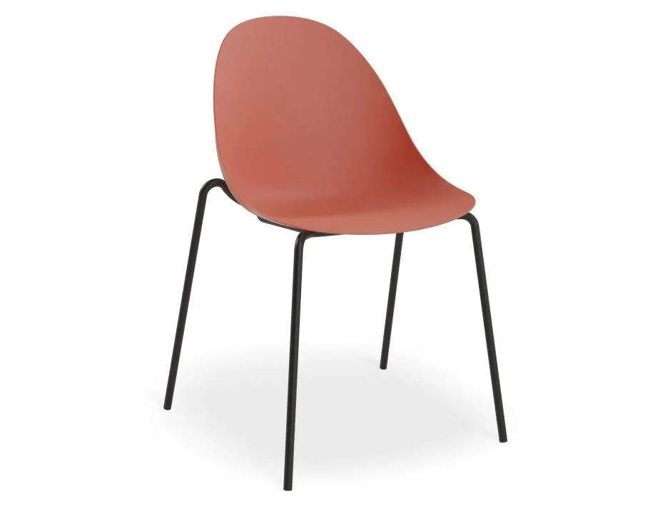 Pebble Chair Coral with Shell Seat - Pyramid Fixed Base - Black
