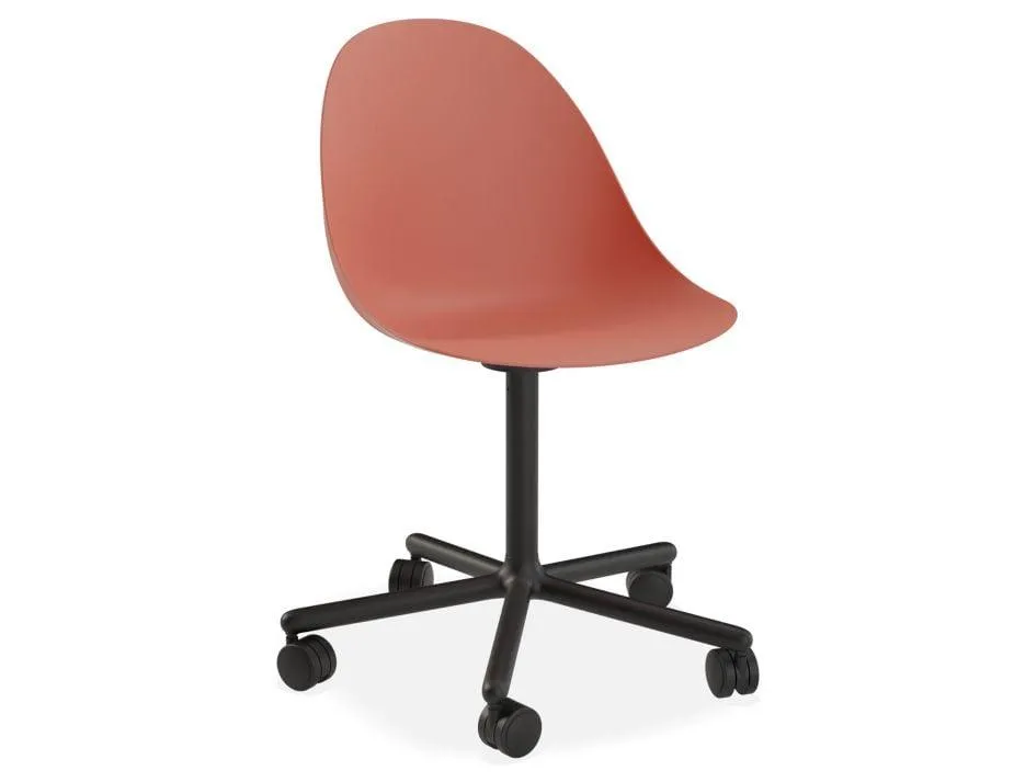 Pebble Chair Coral with Shell Seat - Pyramid Fixed Base - Black