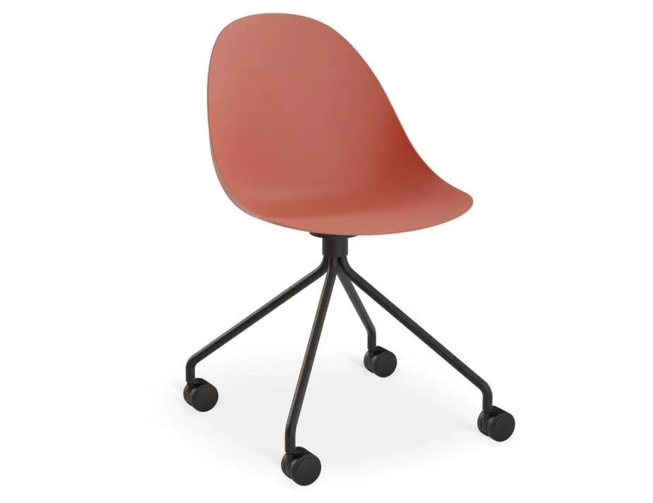 Pebble Chair Coral with Shell Seat - Pyramid Fixed Base - Black