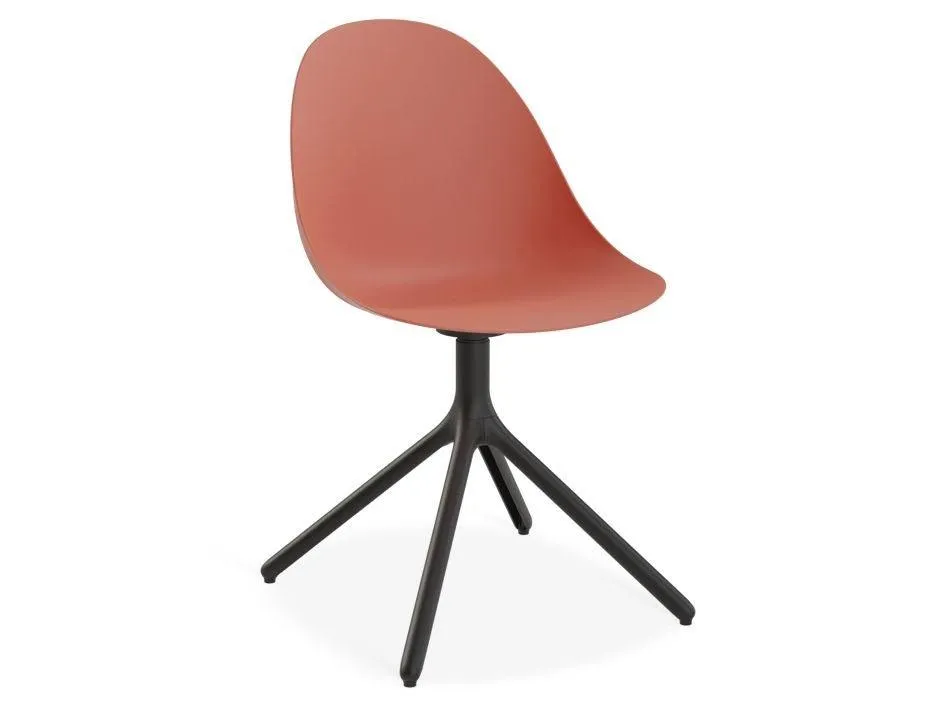 Pebble Chair Coral with Shell Seat - Pyramid Fixed Base - Black