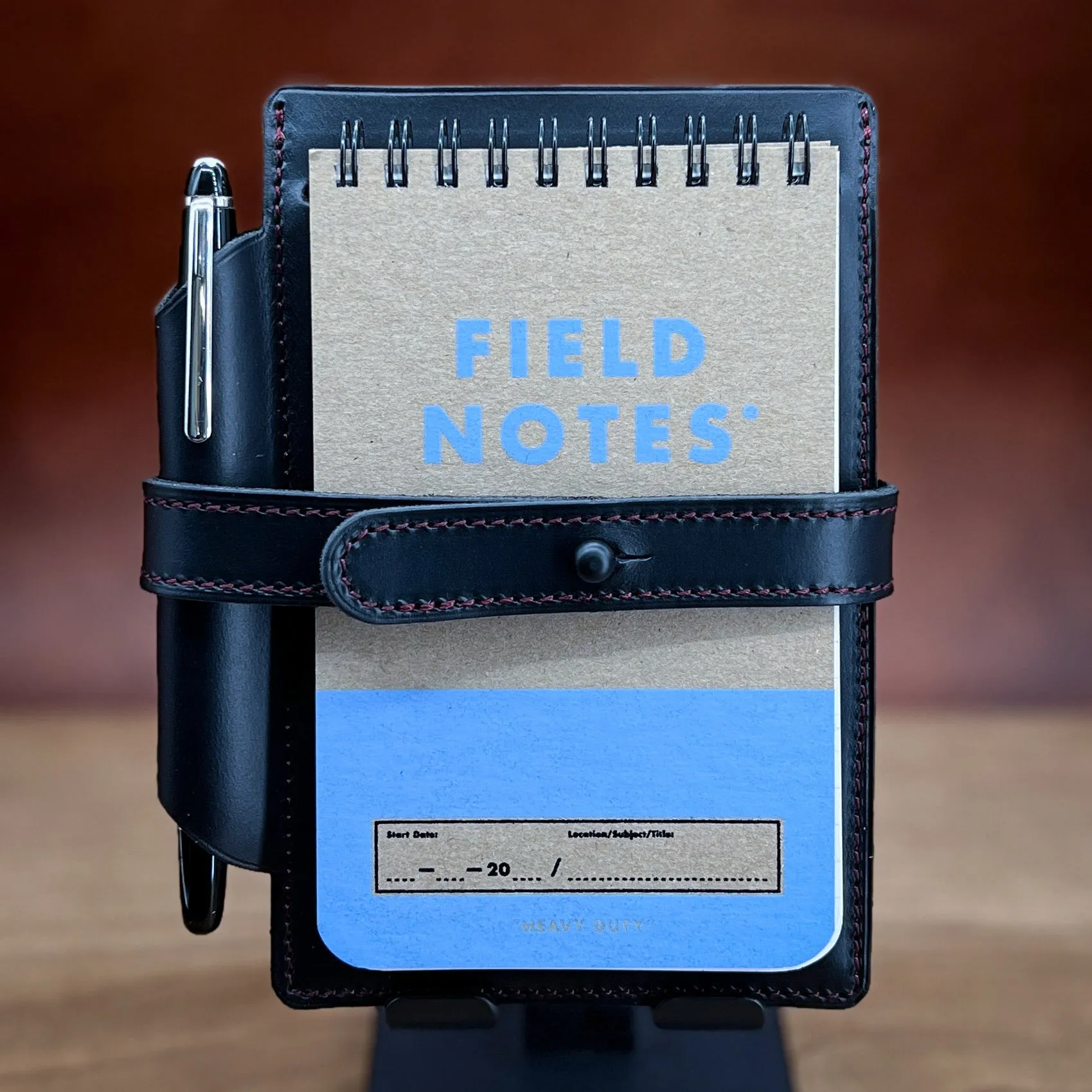 Personalized Horween Leather Flip Notebook Memo Pad Cover with Pen Holder | Made to Order