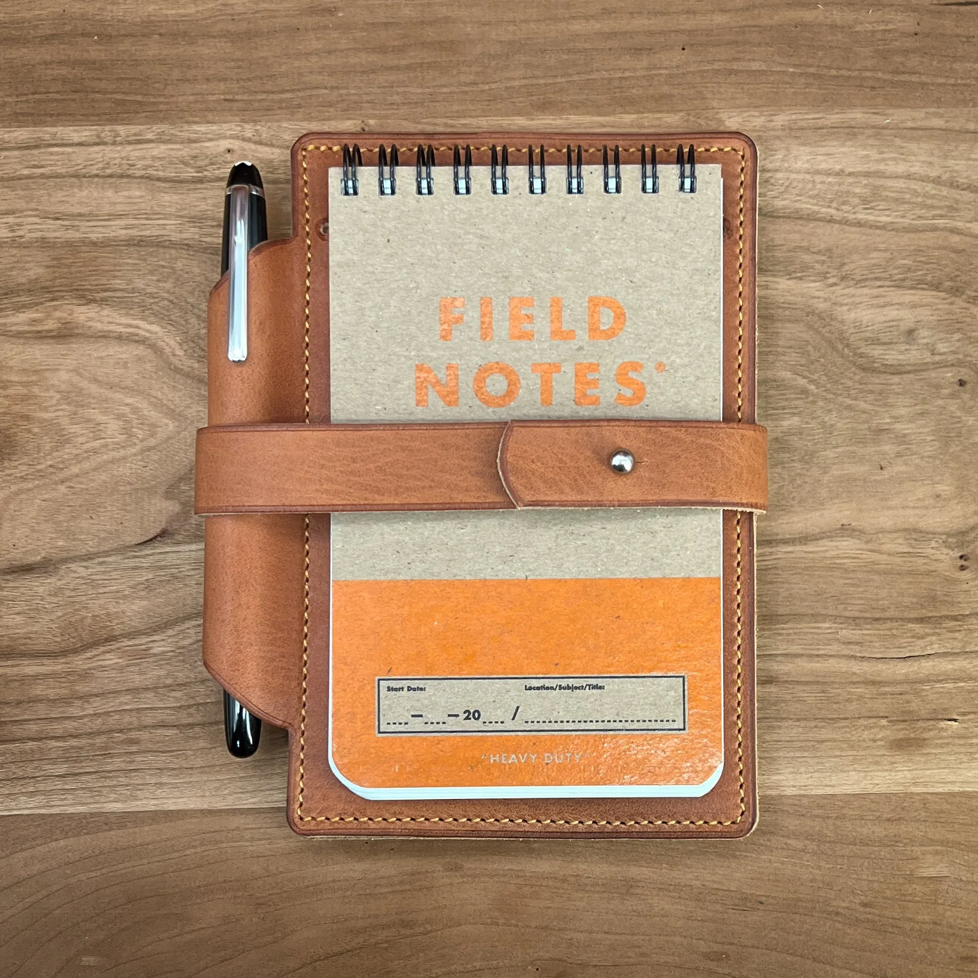 Personalized Horween Leather Flip Notebook Memo Pad Cover with Pen Holder | Made to Order
