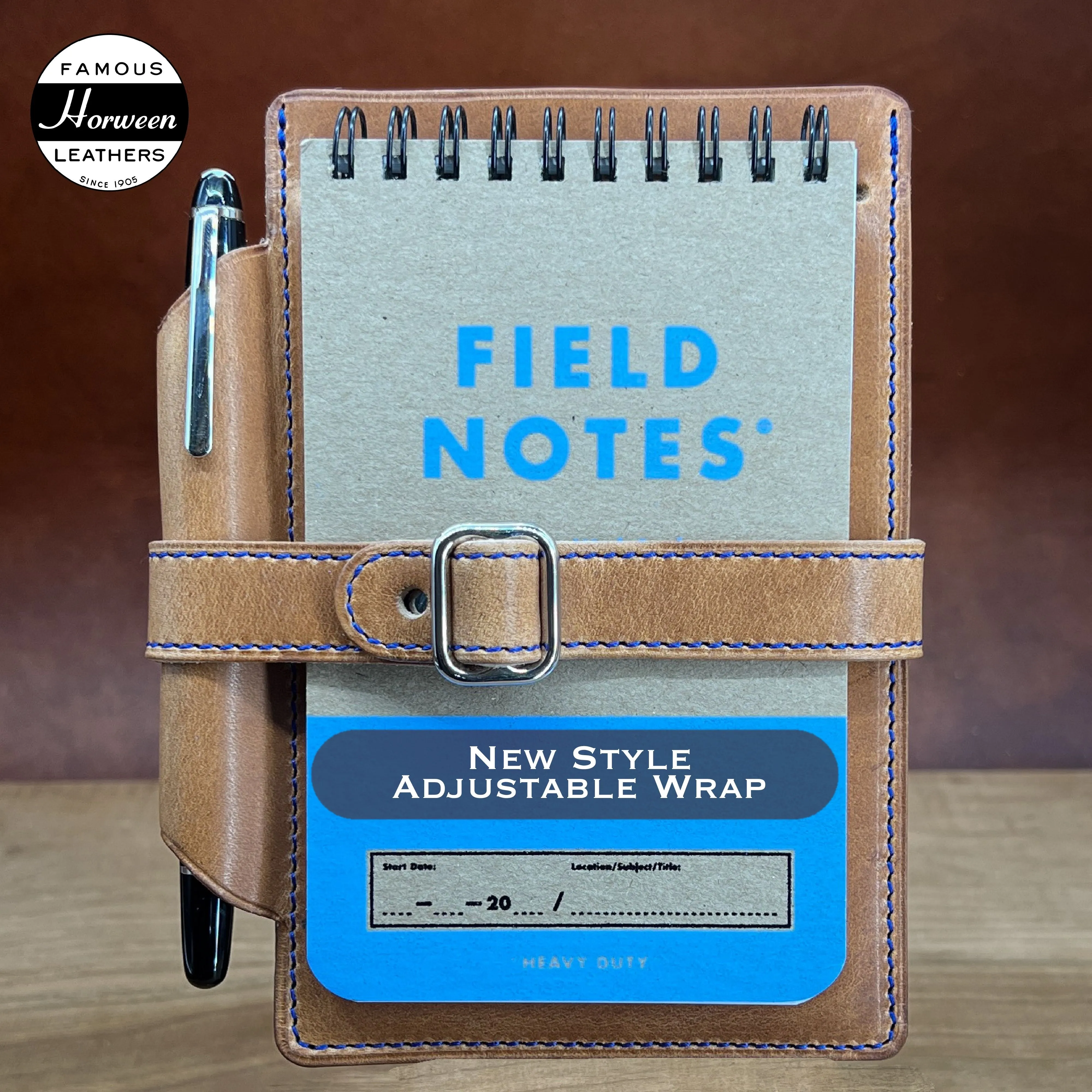 Personalized Horween Leather Flip Notebook Memo Pad Cover with Pen Holder | Made to Order