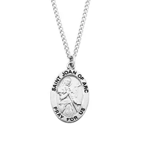 Pewter Saint Medal Pendant On Stainless Steel Necklace with Biography and Picture Folder, 18" (St Joan of Arc)