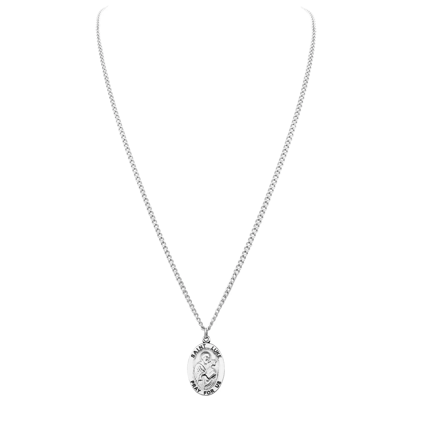Pewter Saint Medal Pendant On Stainless Steel Necklace with Biography and Picture Folder 24" (St Luke)