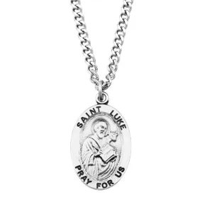Pewter Saint Medal Pendant On Stainless Steel Necklace with Biography and Picture Folder 24" (St Luke)