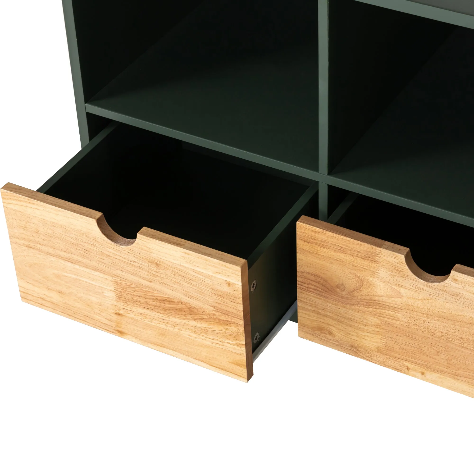 PHI VILLA Rubber Wood Tabletop Kitchen Island Cart with Drawers and Towel Rack, Green