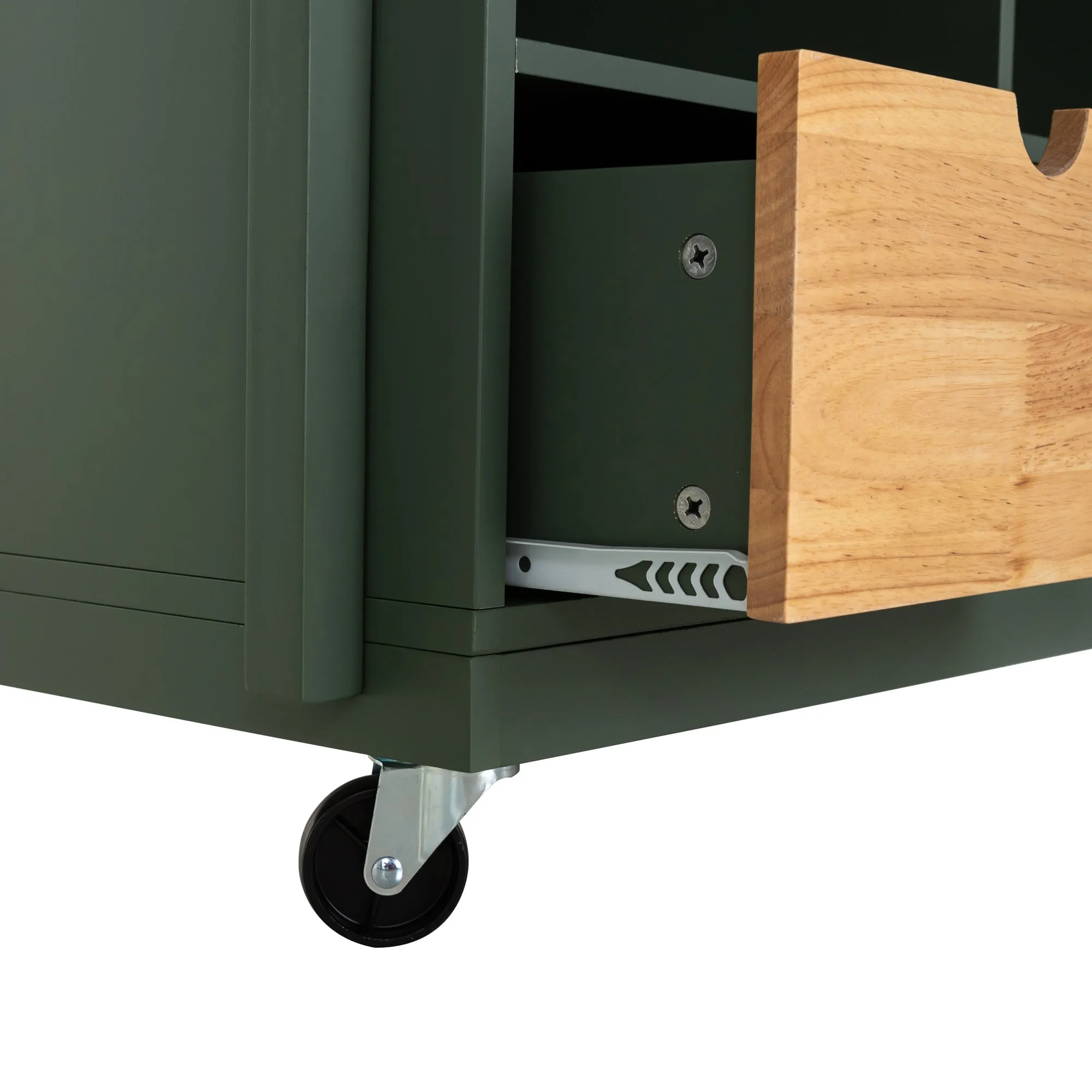 PHI VILLA Rubber Wood Tabletop Kitchen Island Cart with Drawers and Towel Rack, Green