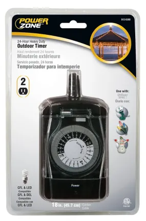 PowerZone TNO24111 Electromechanical Timer, 15 A, 125 V, 1875 W, 2-Outlet, 24 hrs Time Setting, Black :CD 1: QUANTITY: 1