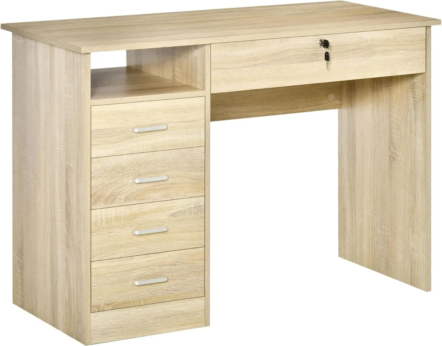 ProperAV Extra Home Office Desk with Lockable Drawer & Storage Shelf