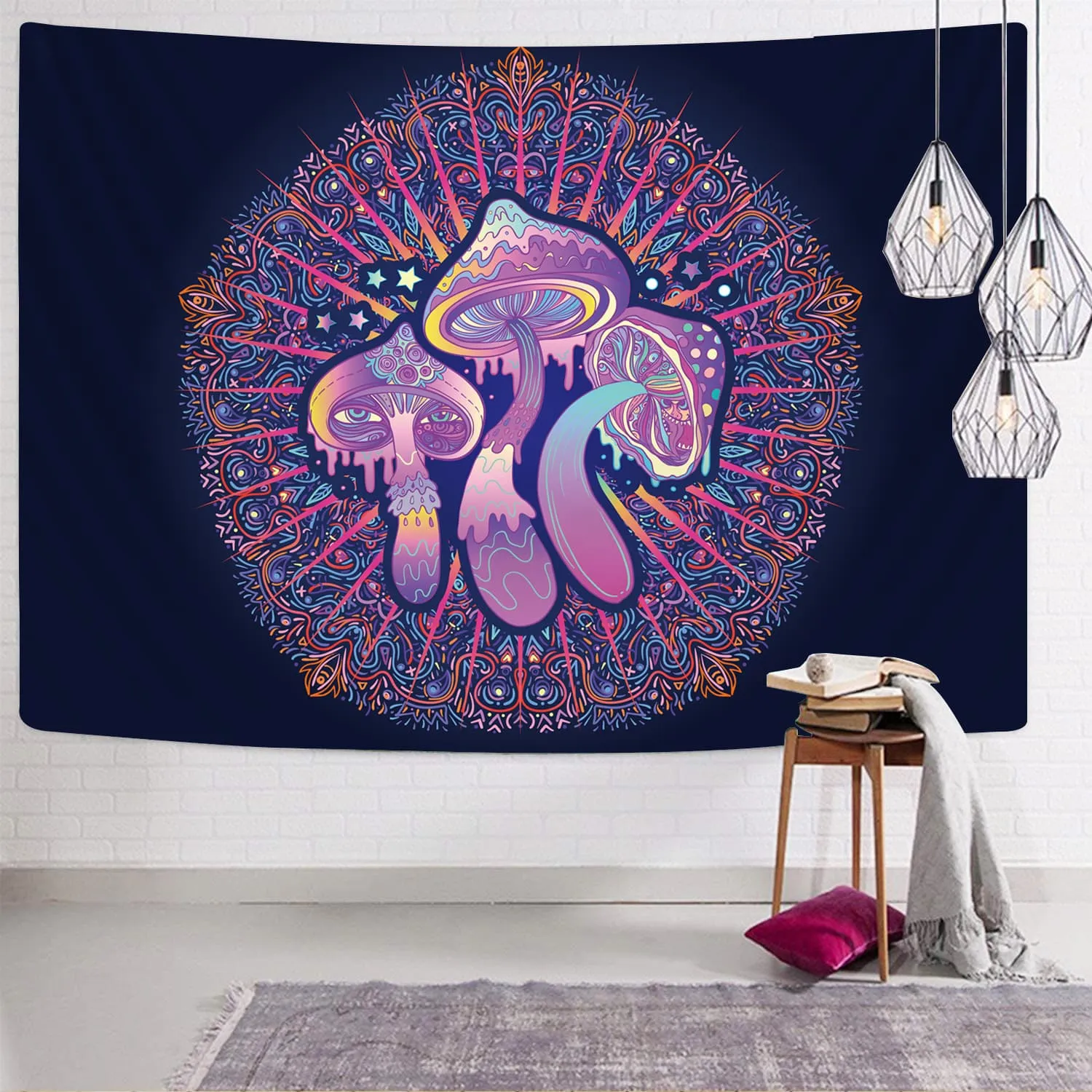 Psychedelic Tapiz mushroom Tenture Mandala Mandala                                                                       Trippy Tapestries