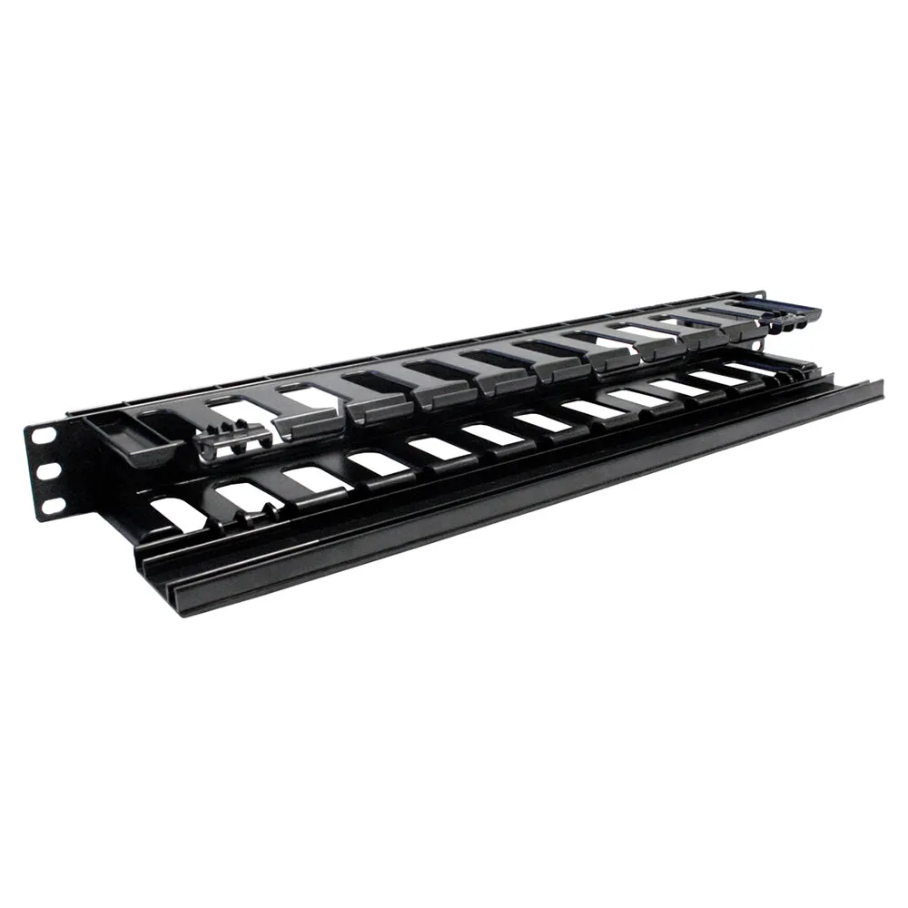 Quest 1U Horizontal Large Finger-Duct 19" Cable Manager w/ Hinged Cover - Front Only (30-40 Cables)