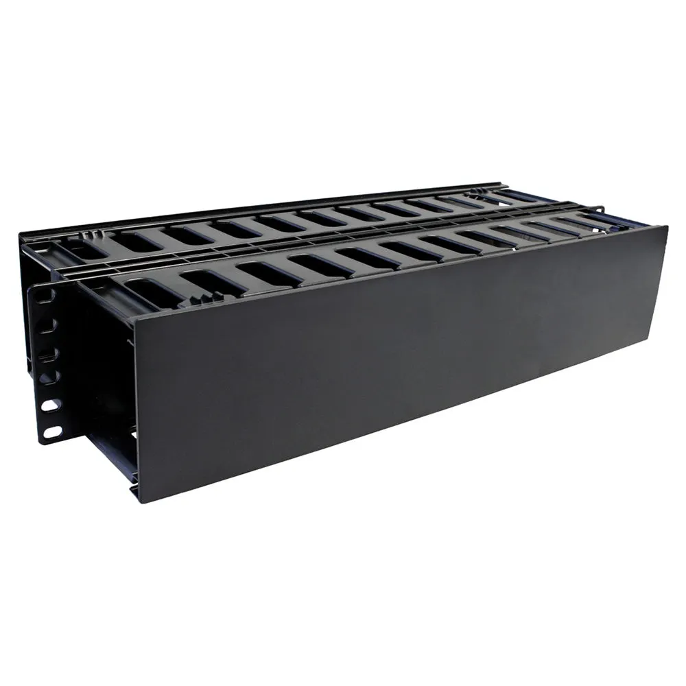 Quest Dual Front / Rear Horizontal Large Finger Duct 19" Cable Manager w/ Hinged Covers, 2U
