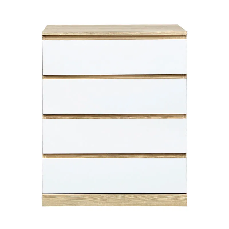 Raka White and Natural 4 Drawers Chest Tallboy