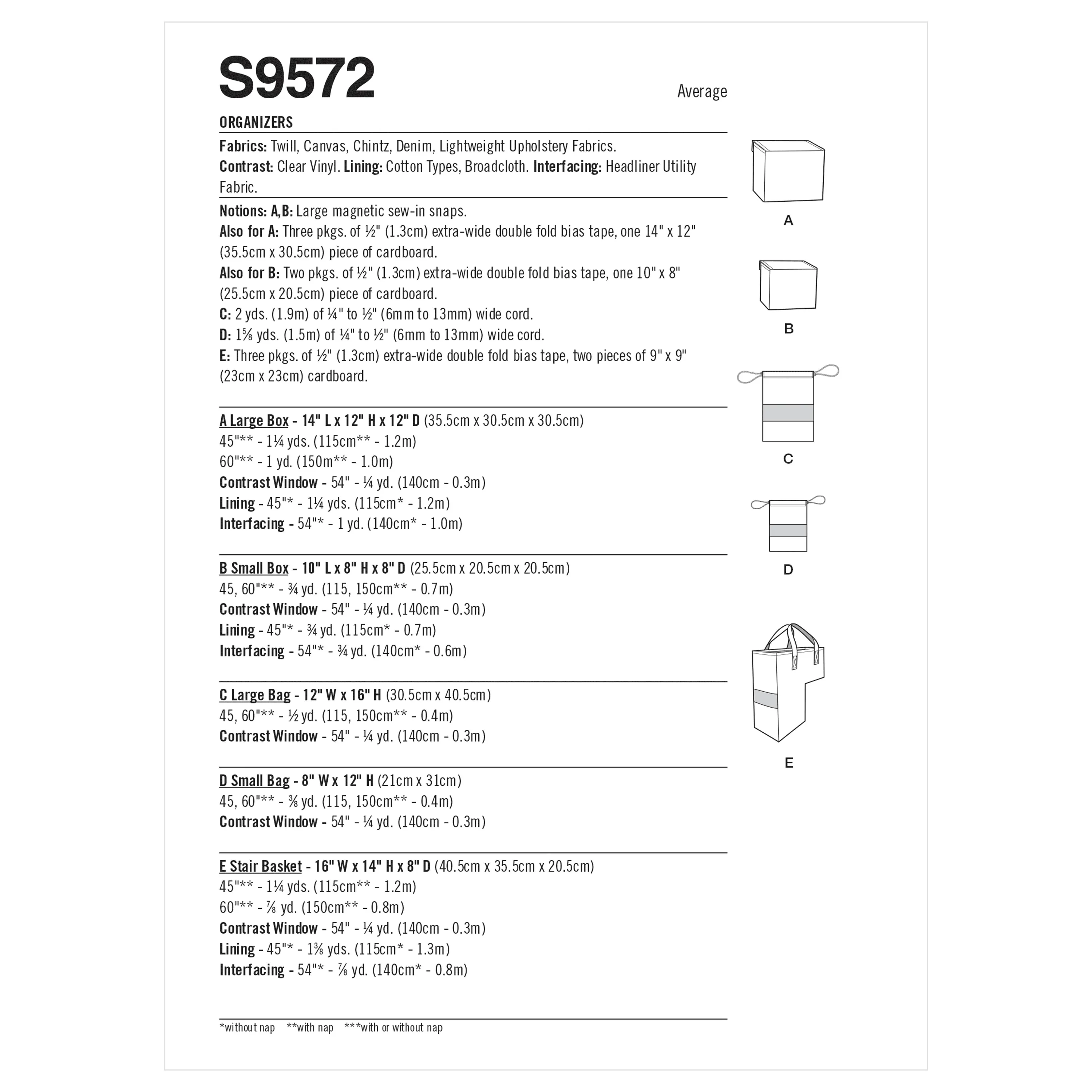Simplicity pattern 9572 Storing and Organizers