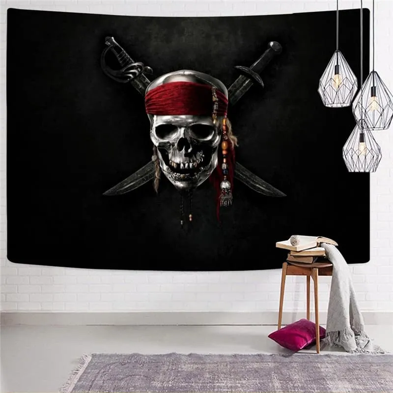 Skull Tapestry Punk Tenture Mandala Pirate Home Tapestrys Knife Rug Wall Decor