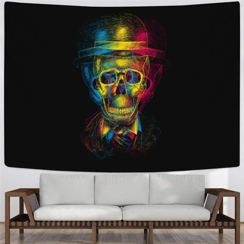 Skull Tapestry Punk Tenture Mandala Psychedelic Wall Tapestry Hat Rug Wall