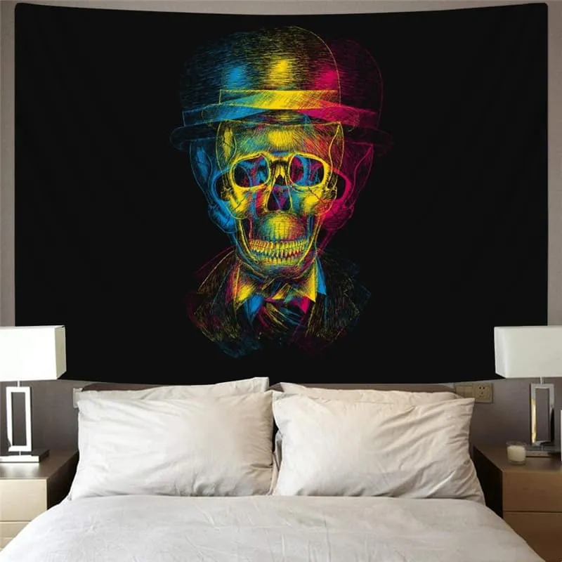 Skull Tapestry Punk Tenture Mandala Psychedelic Wall Tapestry Hat Rug Wall