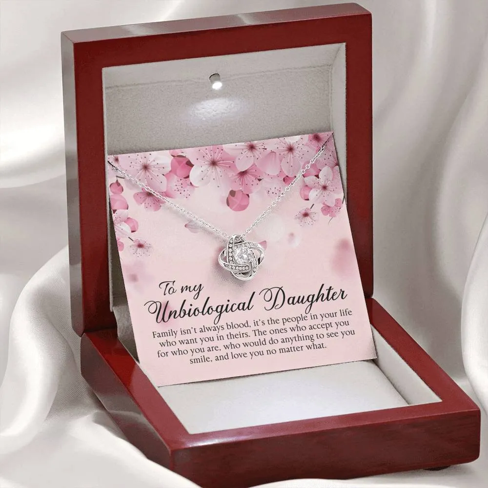 To My Unbiological Daughter- Loveknot Necklace- Family Isn't Always Blood