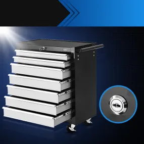 Tool Chest and Trolley Box Cabinet 7 Drawers Cart Garage Storage Black and Silver