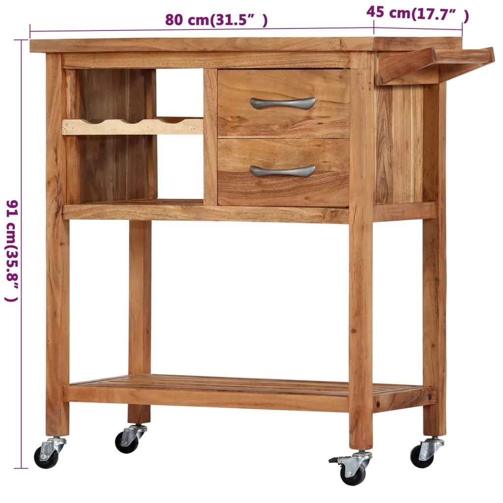vidaXL Kitchen Trolley 31.5"x17.7"x35.8" Solid Wood Acacia