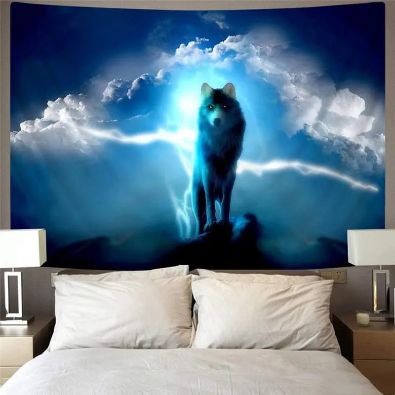 Wolf Tapestry Animal Tapestries Anime Home Tapestrys Lightning Tenture Mandala Cloud Rug Wall