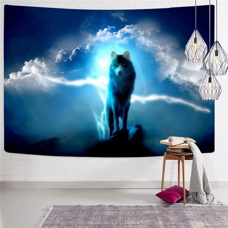 Wolf Tapestry Animal Tapestries Anime Home Tapestrys Lightning Tenture Mandala Cloud Rug Wall