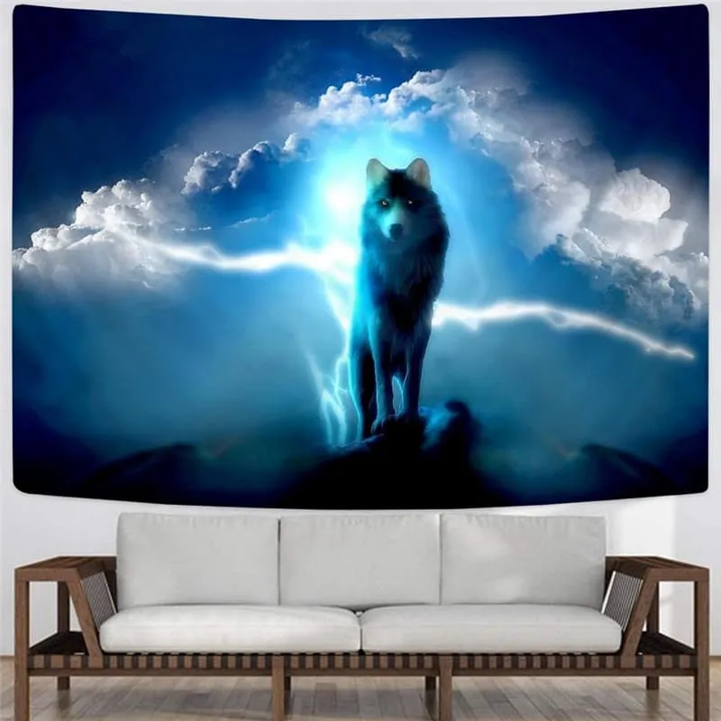 Wolf Tapestry Animal Tapestries Anime Home Tapestrys Lightning Tenture Mandala Cloud Rug Wall