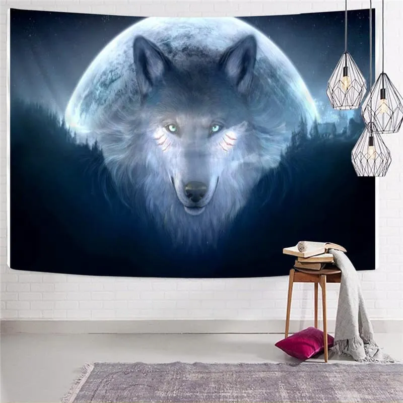 Wolf Tapestry Animal Tapestries Anime Home Tapestrys Moon Rug Wall Head Tenture Mandala